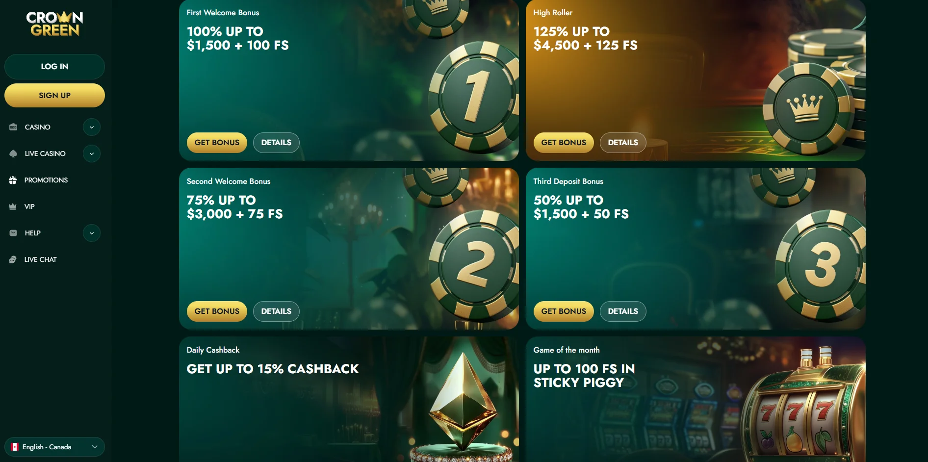 Tipos de bonos de Crowngreen Casino